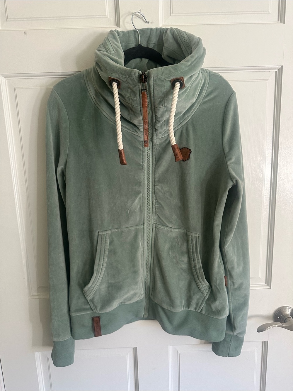 Naketano Sage Green velour Zip-Up Hoodie Jacket Size L Chest 40” L 26” used